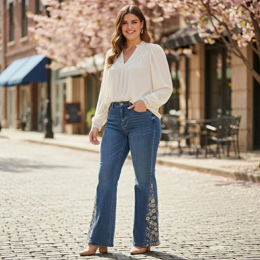 Patposha Embroidered Side-Panel Flare Jeans
