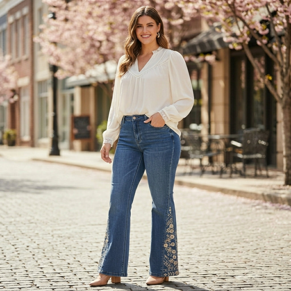 Patposha Embroidered Side-Panel Flare Jeans