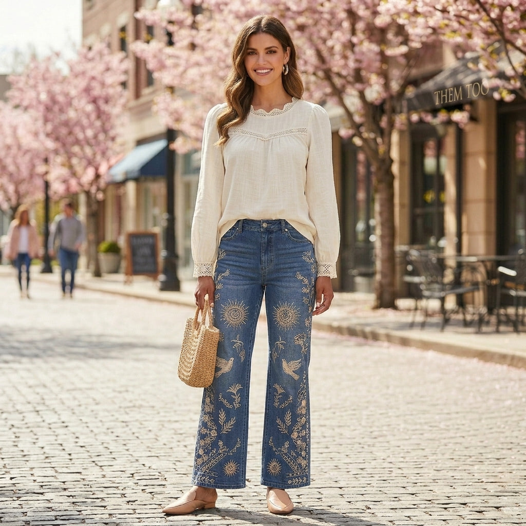 Patposha Embroidered Side-Panel Flare Jeans