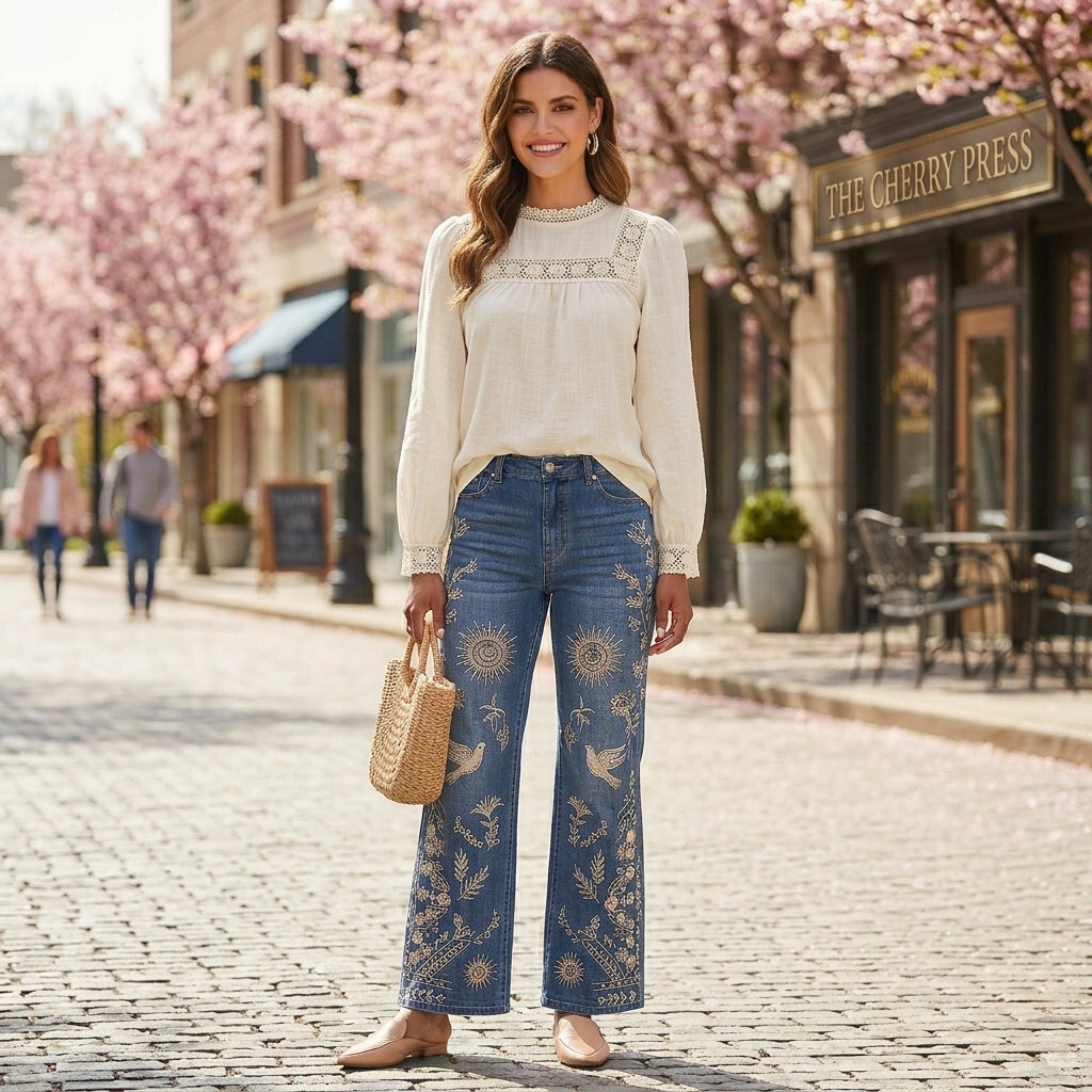 Patposha Embroidered Side-Panel Flare Jeans
